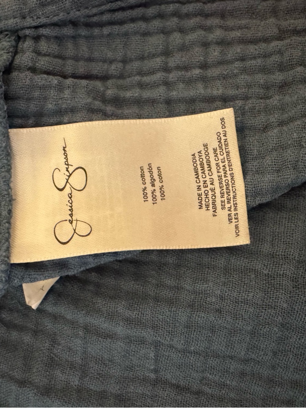 Blue Cotton Gauze Button-Up Shirt - Picture 3 of 3